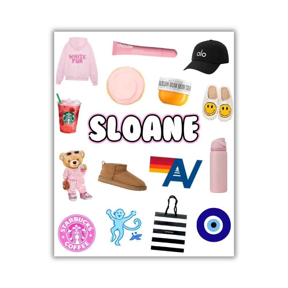 CUSTOM NAME TRENDY GIRL STICKER SHEET