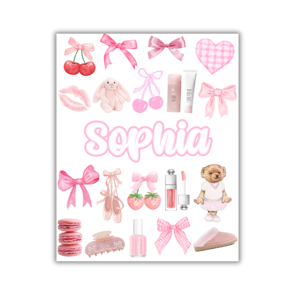 CUSTOM NAME BOW CUTE STICKER SHEET