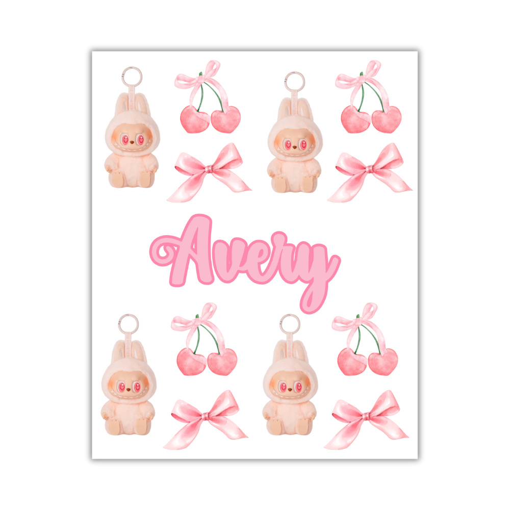 CUSTOM NAME COQUETTE LABUBU STICKER SHEET