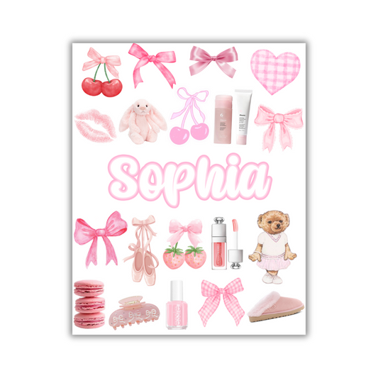 CUSTOM NAME BOW CUTE STICKER SHEET