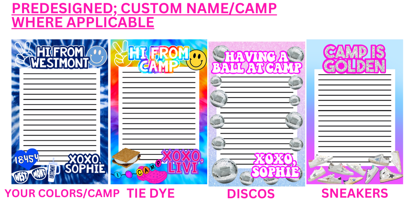 CHOOSE YOUR STYLE- Camp Note Pad | Sleepaway Camp Gifts | Camp Bunk | Visiting Day | Custom Camp | Camp Letter | Camp Mail | Camp Stationery