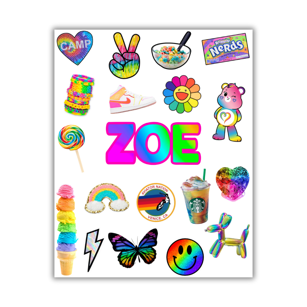 CUSTOM NAME RAINBOW THINGS STICKER SHEET
