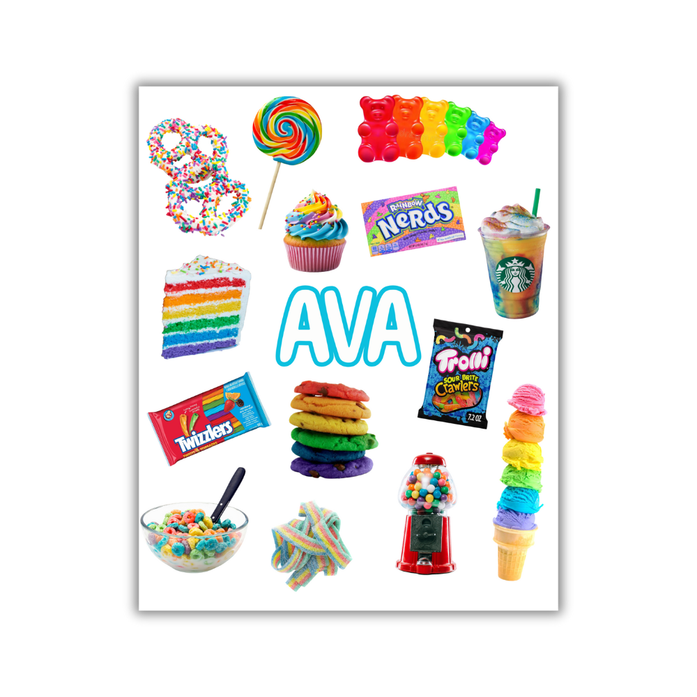 CUSTOM NAME RAINBOW TREATS STICKER SHEET