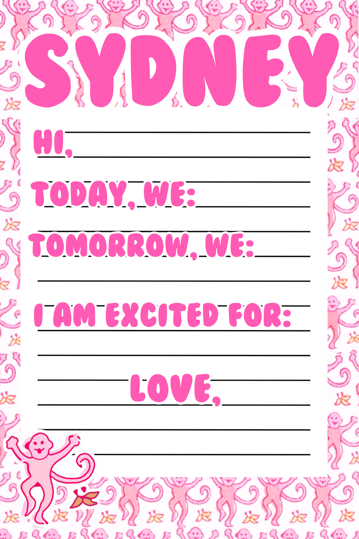 Pink Monkey Fun Notepad