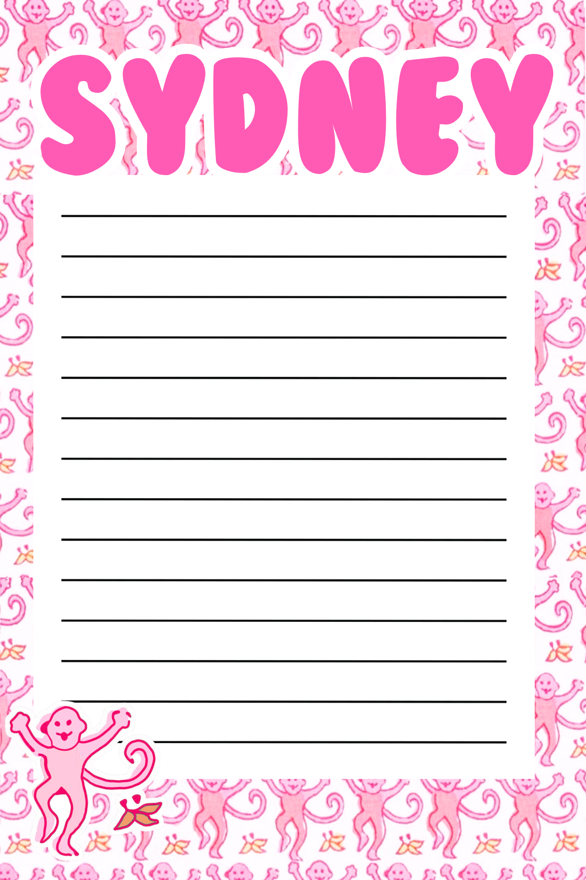 Pink Monkey Fun Notepad