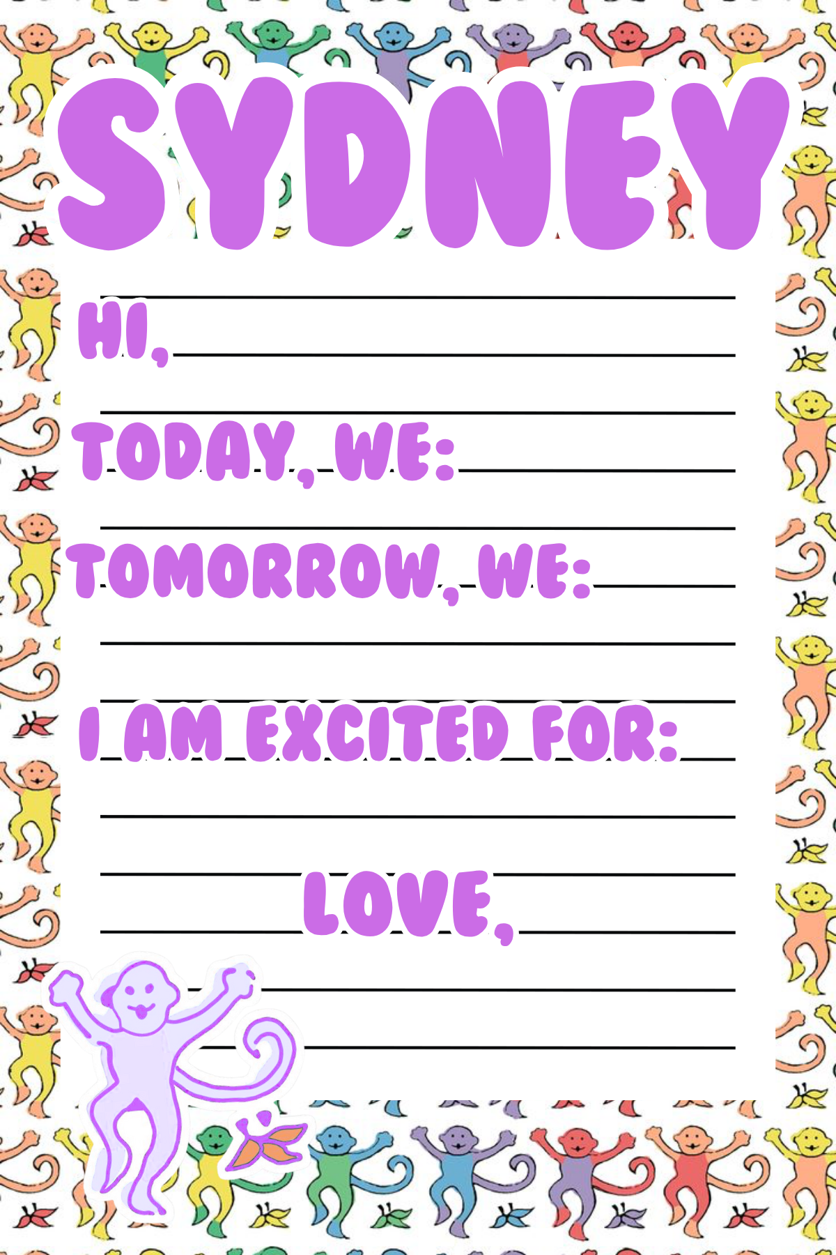 Rainbow Monkey Fun Notepad