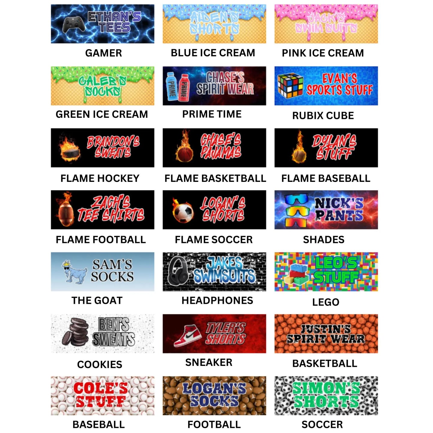 BOYS PREDESIGNED BIN LABELS