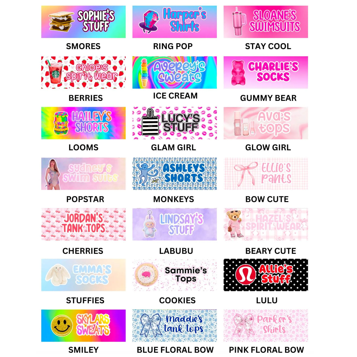 GIRLS PREDESIGNED BIN LABELS