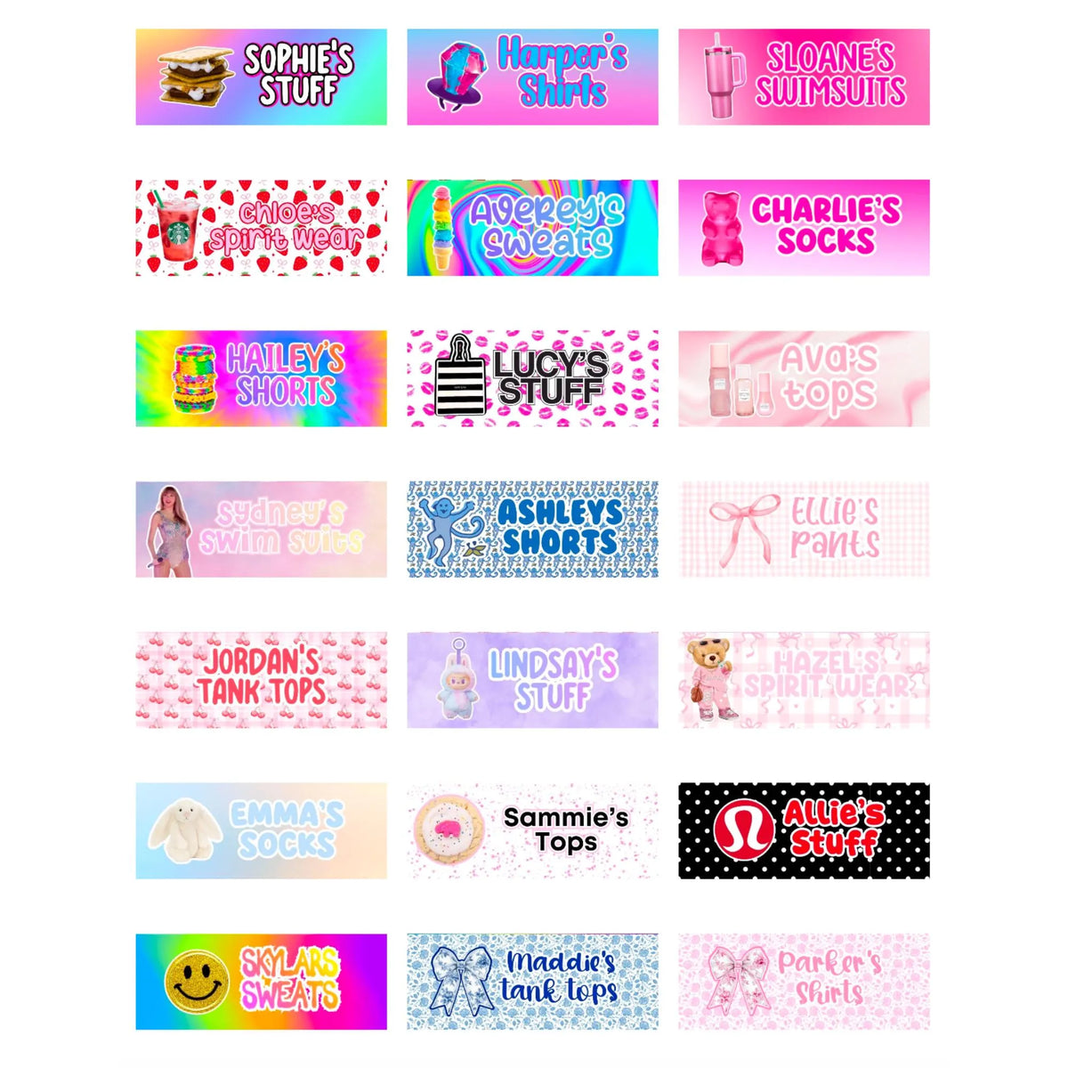 GIRLS PREDESIGNED BIN LABELS