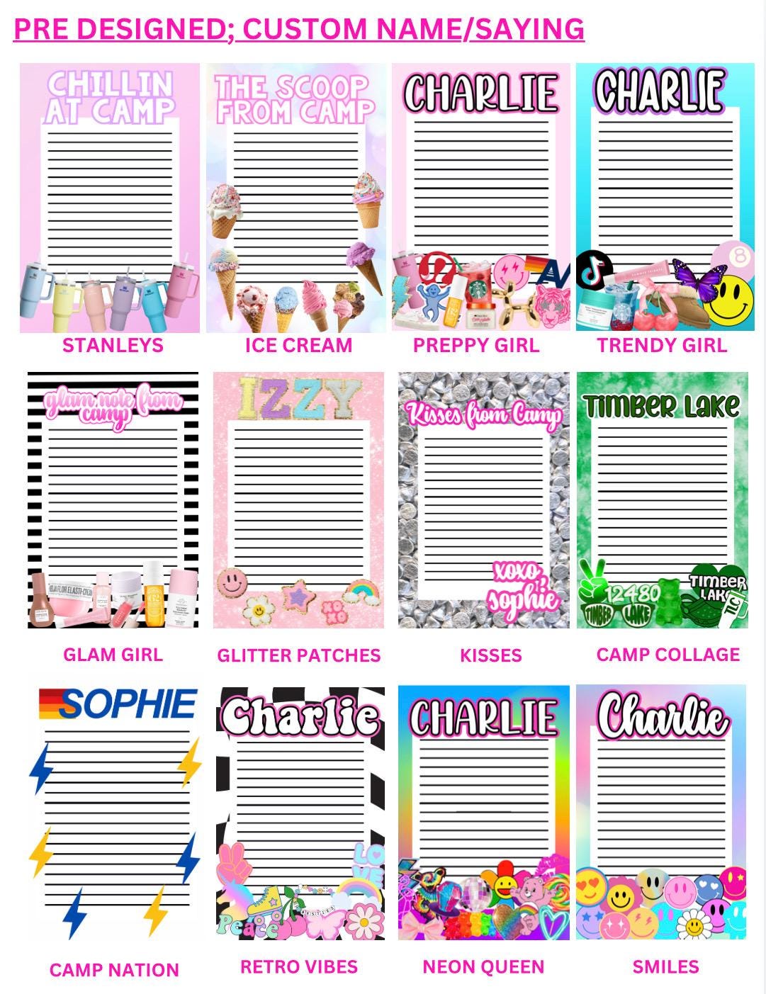 CHOOSE YOUR STYLE- Camp Note Pad | Sleepaway Camp Gifts | Camp Bunk | Visiting Day | Custom Camp | Camp Letter | Camp Mail | Camp Stationery